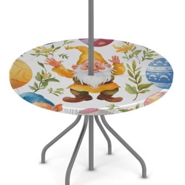 Imagem de hongjinglin Toalha de mesa de Páscoa para uso ao ar livre com orifício para guarda-chuva, toalha de mesa redonda elástica com zíper, impermeável, limpável, para piquenique, festa, pátio, serve para