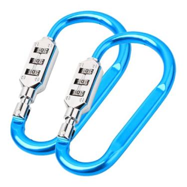 Imagem de ZHome Chaveiro de cadeado de combinação de 3 dígitos sem chave - chaveiro de bloqueio de código mosquetão para esportes, viagens, exterior, azul (grande) 2 peças/conjunto