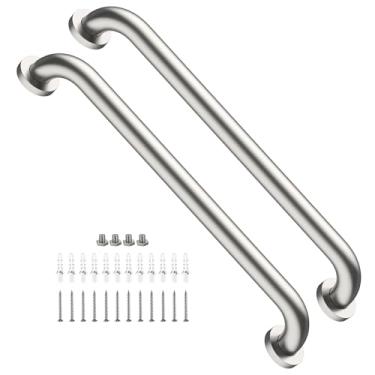 Imagem de Pacote com 2 barras de apoio para chuveiro de 61 cm, iMomwee de aço inoxidável acetinado de níquel escovado, barra de equilíbrio para chuveiro, suporte de trilho de segurança, alça de assistência sênior para idosos para deficientes (3,8 cm de diâmetro)