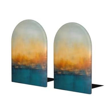 Imagem de Pintura Amarelo, Azul, Grande, Suportes de Livros de Madeira Decorativos, Antiderrapantes, Resistentes, Terminais para Escritório, Escritório, Biblioteca Escolar, Estudo, Decoração, Divisórias de