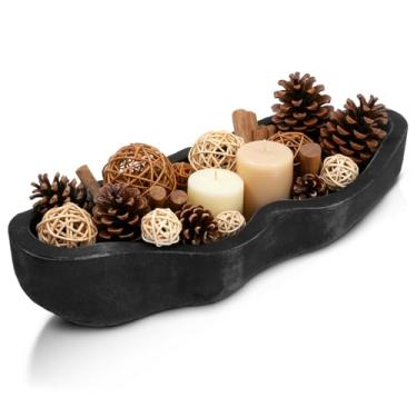 Imagem de Nuogo 1 tigela de massa de 40,6 cm com borda ondulada tamanho grande tigela de massa rústica de madeira decorativa para decoração de cozinha de casa de fazenda DIY (preto)