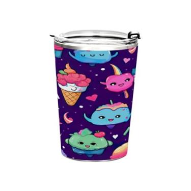 Imagem de Blueangle Copo de 340 g com tampa e canudo, copo de café com água isolada a vácuo de aço inoxidável, cones de sorvete, caneca térmica para bebidas quentes e frias (543)