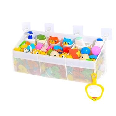 Imagem de 3-Compartment Horizontal Bath Toy Organizer with Large Openings – Upgraded Capacity Storage and Holder for Bathtub, Perfect for Easy Access and Sorting of Bath Toys