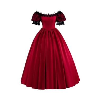 Imagem de ZODICOS Vestido feminino gótico vitoriano de renda rococó fantasia da Bela do Sul vestido de baile colonial da Guerra Civil (vermelho, P)