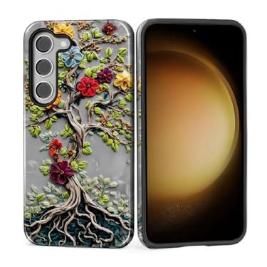 Imagem de ZHEGAILIAN Capa para Samsung Galaxy S23, capa rígida à prova de choque + silicone macio 2 em 1, híbrida, à prova de choque, proteção contra quedas, árvore da vida