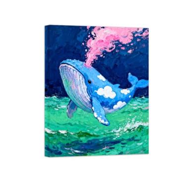 Imagem de Animais Pintura Arte Parede - Oceano Tubarão - Impressões em tela - Moderno Colorida Pôster para decoração sala de estar 80x105cm Tela Embrulhada