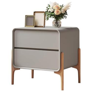 Imagem de SPXMQSS Mesa de cabeceira, mesas de cabeceira quarto com 2 gavetas Solid Wood cómoda grande espaço de armazenamento, fácil de montar para sala de estar quarto cinzento 50 x 40 x 50 cm