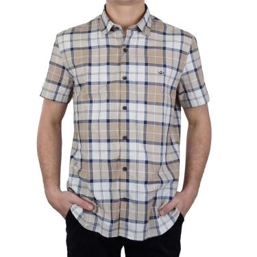Imagem de Camisa Masculina Docthos MC Slim Xadrez Bege - 849967-Masculino