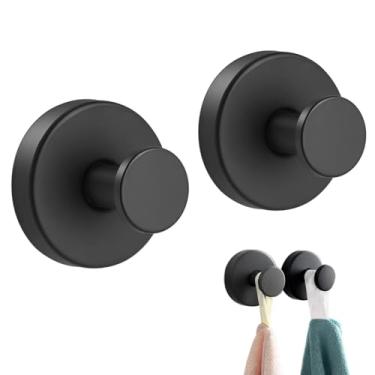 Imagem de Ganchos de ventosa para chuveiro, ganchos de banheiro para toalhas, roupões, bucha, suporte de toalha para banheiro, parede, cozinha, espelho de azulejo de vidro, pendurado até 6,8 kg (2, preto)
