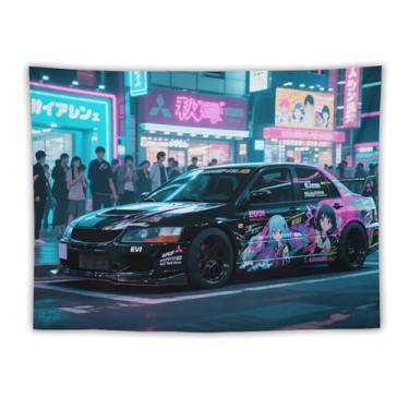 Imagem de HouLaiZhe JDM Tapeçaria de carro anime esporte carro lancer Jdm carro esportes pendurar na parede quarto decoração de casa tapeçarias estética piquenique decoração de parede arte de parede para
