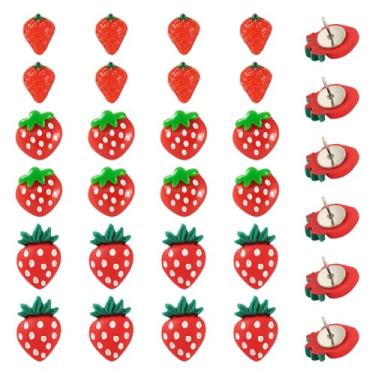 Imagem de Beadthoven 30 peças de pinos decorativos de morango fofo vermelho morango desenho tachinha de frutas para papel foto parede quadro de cortiça arquivo de notas quadro de avisos mapa decoração de