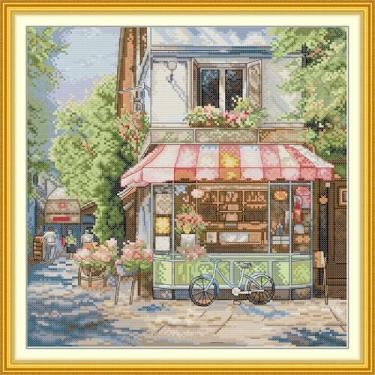 Imagem de CrossNest Kit de ponto cruz contado de 14 quilates para iniciantes, conjunto completo de bordado DIY não impresso com padrão e ferramentas, pano Aida premium e linhas (loja de canto)