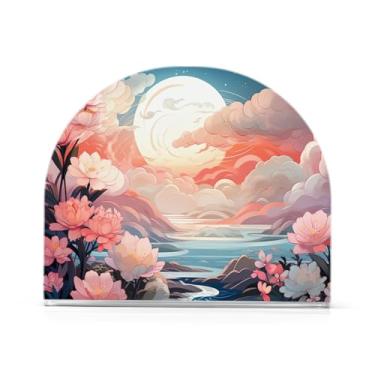 Imagem de Wassud Porta-guardanapos acrílico rosa céu nuvens brancas, dispensador de guardanapo de papel moderno em forma de U para mesa, cozinha, sala de jantar, bancada 1 peça (comporta 50-60 guardanapos)