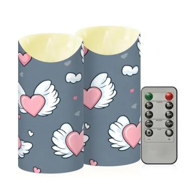 Imagem de Wassud Pacote com 2 velas voadoras de corações de desenhos animados sem chama com controle remoto, velas realistas cintilantes com temporizador, velas decorativas para Natal, casamento, festa