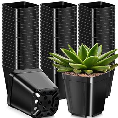 Imagem de 500 peças de vasos de plástico para berçário de 6,9 cm pequenos quadrados vasos de mudas vasos de mudas para iniciantes, vasos de plantas, vasos de berçário para sementes de início de ambientes internos e externos, plantação de sementes, suculentas, flores, preto