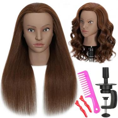 Imagem de Cabeça de manequim 99% cabelo humano para penteados - cabeça de manequim resistente ao calor cabeça de boneca para estudantes de cosmetologia, cabeleireiro, profissionais e exames de prática com