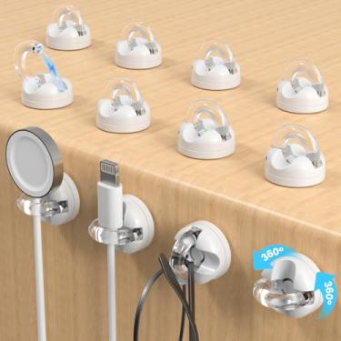 Imagem de AMAZYC-US Pacote com 8 suportes organizadores de cabos, suporte de carregador rotativo de 360° para gerenciamento de cabos de mesa de cabeceira e eletrodomésticos, clipe magnético de 8 mm com adesivo