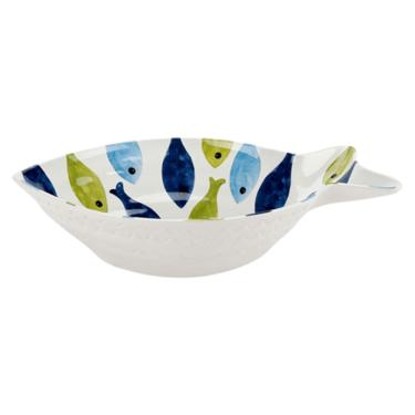 Imagem de Bowl Saladeira de Melamina Branco C/Formato e Estampa de Peixes 35,5x24,5cm Entrecasa