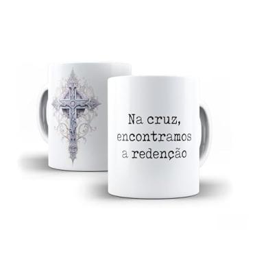 Imagem de Caneca Religiosa Católica, Cerâmica Branca Brilhante, 325ml, Design de Terço Em Aquarela, Cilíndrica, Para Bebidas Quentes, Reutilizável, Própria Para Lava-Louças (13743)
