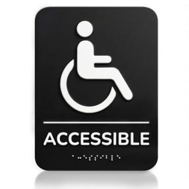 Imagem de Placa de banheiro acessível, compatível com ADA em braille de grau 2 - Sinalização de banheiro de acrílico preto fosco para negócios, escritório e restaurante - decoração de porta de 15,8 x 20,3 cm