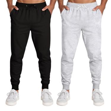 Imagem de Calça Masculina Moletom Flanelada Slim Bolsos Algodão Kit 2-Masculino