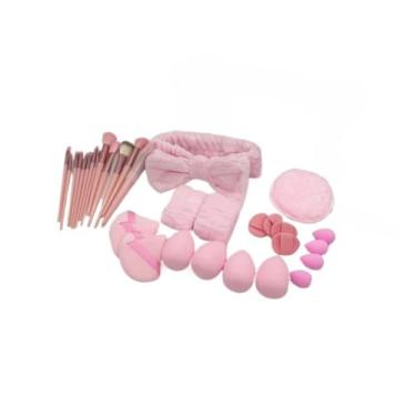 Imagem de Conjuntos De PincéIs Kit Escova De Maquiagem Ferramentas De Maquiagem E AcessóRios FáCil De Usar PráTico Para Transportar(ROSA 34 UNIDADES)