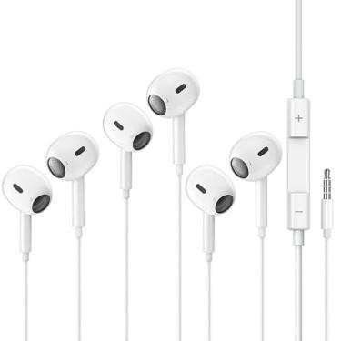 Imagem de Pacote com 3 controles de volume de fones de ouvido com fio de 3,5 mm, alta redução de ruído estética, compatível com telefones celulares/MP3/laptops/tablets e a maioria dos dispositivos com conector