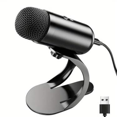 Imagem de Heayzoki Microfone USB para Jogos de PC, Microfone de Computador Com Fio Com Suporte e Luz Indicadora, Captação de Som Omnidirecional de 360° para Podcast de Transmissão Ao