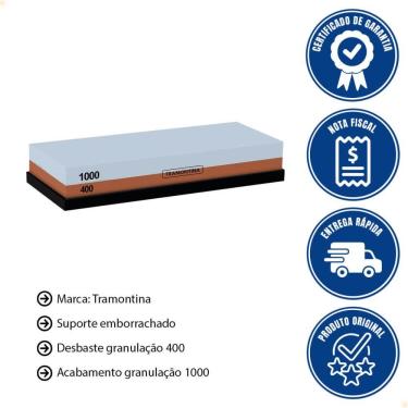 Imagem de Pedra para Afiar Tramontina Profio com Granulação 400 e 1000 Dupla Face 24029000
