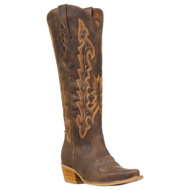 Imagem de Bota Texana Feminina Bico Fino Marrom Cow Way 38119