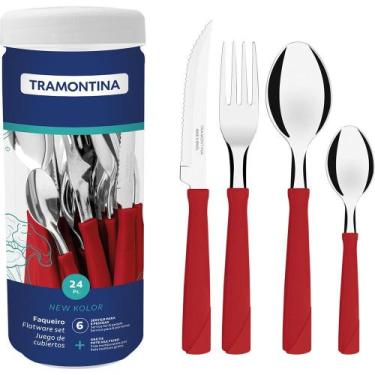 Imagem de Faqueiro New Kolor 24 Peças 23198/793 Tramontina, Vermelho