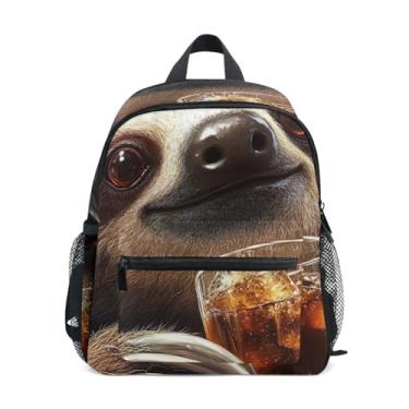 Imagem de GAIGEO Cute Sloth Funny Kids Mini Backpack with Whistle, 2 Bottle Pockets, Lightweight, Toddler Travel Backpack 10x4x12 In, for Ages 3-8