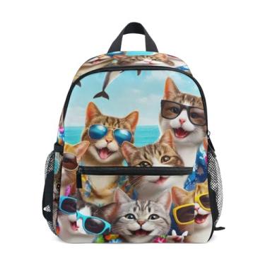 Imagem de GAIGEO Cute Cats Print Baby Backpack with Whistle, 2 Bottle Pockets, Lightweight, Kids Travel Backpack 10x4x12 In, for Ages 3-8