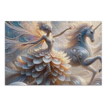 Imagem de Quebra-cabeça de 500 peças, fantástico quebra-cabeça de cavalo de flor, presente faça você mesmo, com bolsa de armazenamento de malha, atividade familiar divertida, 52 cm C x 37,8 cm L