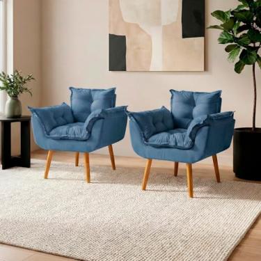 Imagem de Kit 2 Poltronas Alice Para Sala Decorativas Cadeiras Confortáveis Para Sala De Espera Recepção Consultório Escritório Manicure Pé Castanho - Clique & Decore (Azul-marinho)