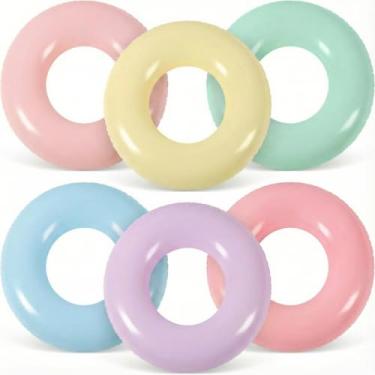 Imagem de ShinyRelief 6 boias infláveis para piscina, 81 cm, macaron, tubo interno para adultos, anéis transparentes para piscina, verão, praia, piscina, luau, decoração de festa (clássico)
