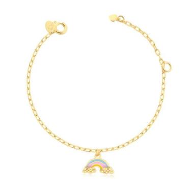 Imagem de Pulseira Infantil Arco Íris De Resina Folheada A Ouro - Radhau Joias, 