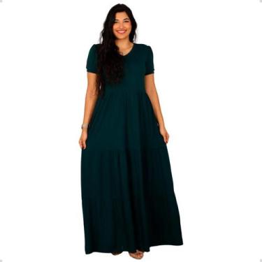 Imagem de Vestido Longo Plus Size Três Marias Bata De Babados Manga Curta Soltin