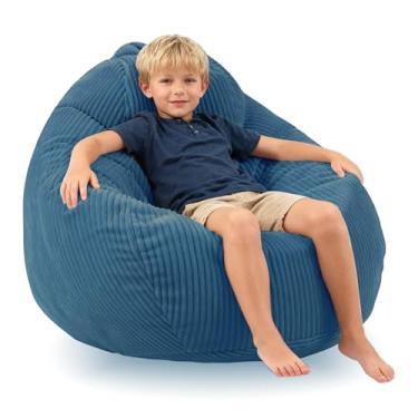 Imagem de LPMOERA Puff Cadeiras para crianças/adolescentes com enchimento de espuma viscoelástica, sofá com tecido de veludo cotelê macio, cadeira para sala de estar, quarto, faculdade, dormitório, cadeira de