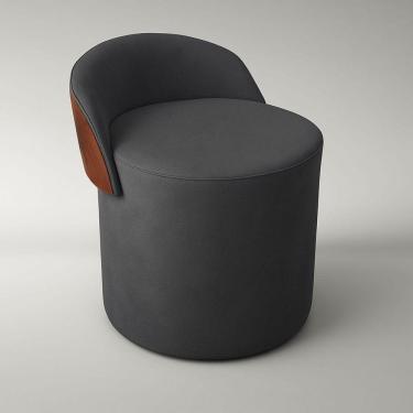 Imagem de Puff Encosto Corino Suede Redondo Confortável Sala Moderno Cor:cinza Escuro
