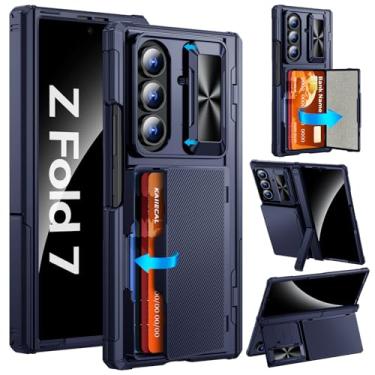 Imagem de Kaiiecal Capa para Samsung Galaxy Z Fold 7 com porta-cartões [capa da câmera] [bloqueio RFID] [capa de dobradiça] [suporte duplo] capa protetora de silicone durável para Z Fold 7 2025, azul
