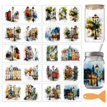 Imagem de arricraft 10 folhas vintage aquarela UV DTF copo envoltório para vidro de 473.6 g, adesivos vintage de transferência de PVC para copos DIY madeira funiture 24 x 11 cm/9,4x4,3 polegadas