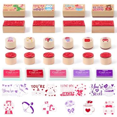 Imagem de CJiangpo 15 peças de carimbos de borracha de madeira para dia dos namorados, lindos carimbos de cartão de artesanato, blocos de tinta, impressão artística decorativa de borracha romântica para