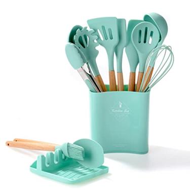 Imagem de 11PCS Conjunto de utensílios cozinha silicone Resistente ao calor Ferramentas antiaderentes com batedor espátula concha colher pinça pincel servidor e