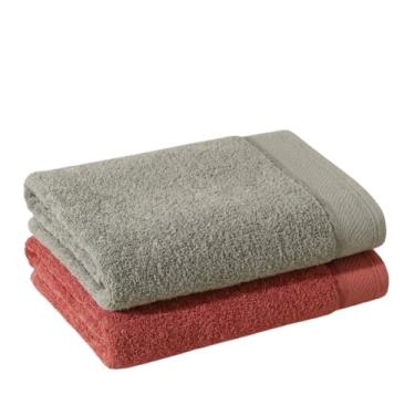 Imagem de Kit 2 Toalha de Banhão Eleganz 100% Algodão 500g/m² Super Macia, Alta Absorção, Tamanho Grande 72x150cm (Terracota - Cinza)