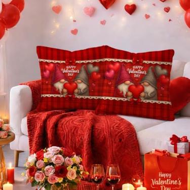Imagem de HOMETITUTE Capas de almofada de dia dos namorados 45 x 45 cm conjunto de 2 gnomos casal coração balão design feliz dia dos namorados capas de almofada para quarto romântico decoração de sofá presente