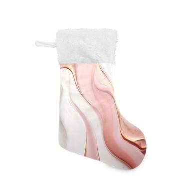 Imagem de Wassud Meias de Natal de Mármore Ouro Rosa Grande Meias de Natal 45,7 cm com Punho Branco Pendurado Decoração de Natal Pacote com 2