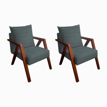 Imagem de Kit 2 Poltronas Monalisa Decorativa Mona Pés de Madeira Maciça Linho C