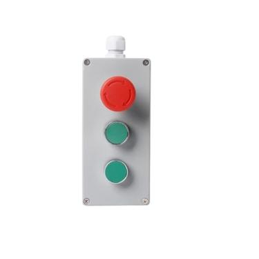 Imagem de BKUANE Caixa de controle de botão de pressão de metal faça você mesmo, junção à prova de explosão, impermeável, caixa de emergência, reinicialização elétrica (emergência rotativa 3P)