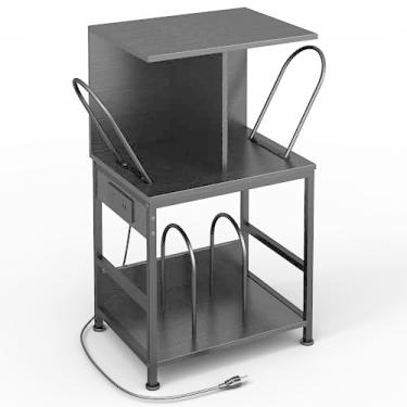 Imagem de ZEXVIDA Suporte para toca-discos com armazenamento de vinil, grande mesa para gravar 180 álbuns, suporte de armazenamento de discos de vinil com carregador USB, mesa lateral multifuncional e